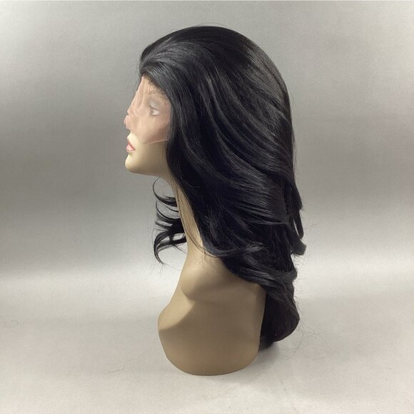 Berlin #1B Off Black Straight Brazilian Human Hair Blend Lace Front Wig - Picture 5 of 11